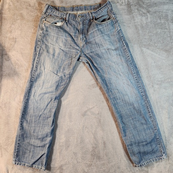 Levis 569 Jeans Mens 34x32 Blue Loose Straight Baggy Light Wash Mid Rise Denim - Picture 1 of 9
